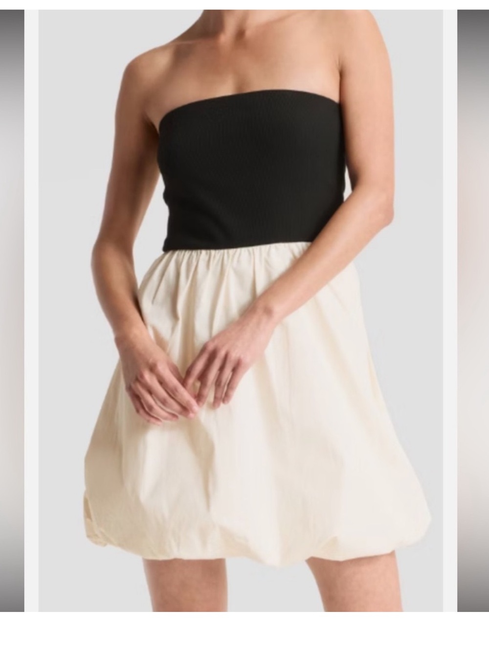 a new day Black Ribbed Strapless dress with bubble, hem, black and cream nwt - Picture 4 of 15